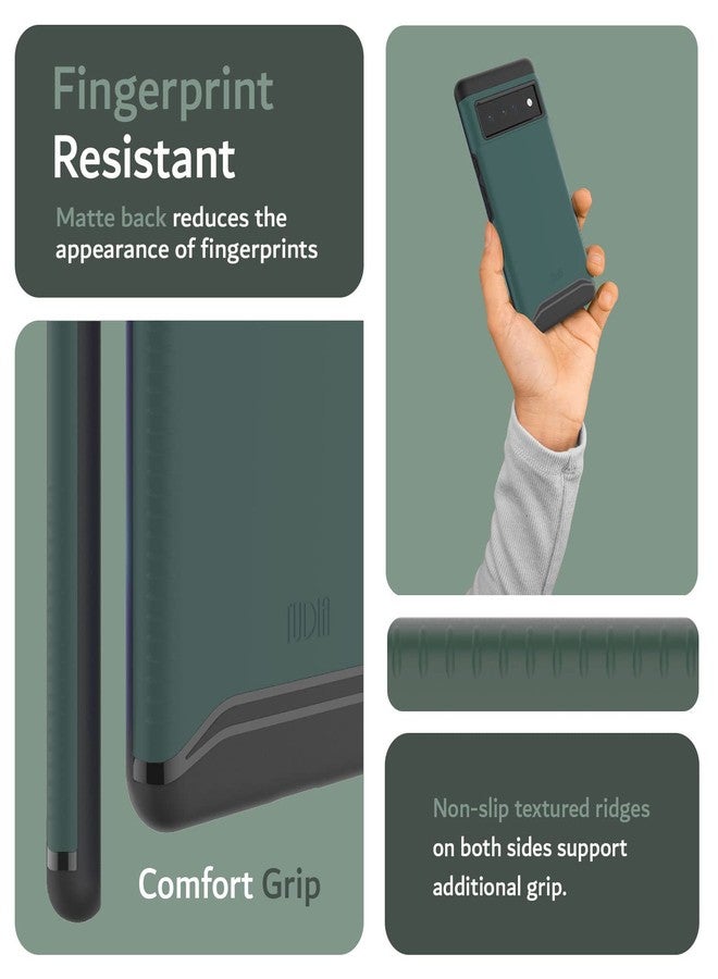 توديا جراب TUDIA DualShield Merge لهاتف Google Pixel 6 Pro 2021 - مقاوم للصدمات، بمواصفات عسكرية، مانع للانزلاق، تصميم نحيف بطبقتين، غطاء حماية متين وقوي - أخضر غامق - Image 5